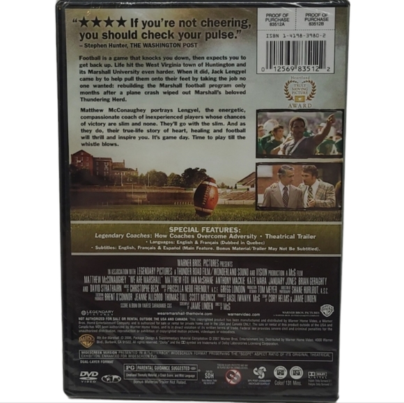 NEW SEALED DVD MOVIE "WE ARE MARSHALL" 2006 MATTHEW McCONAUGHEY - Picture 4 of 6